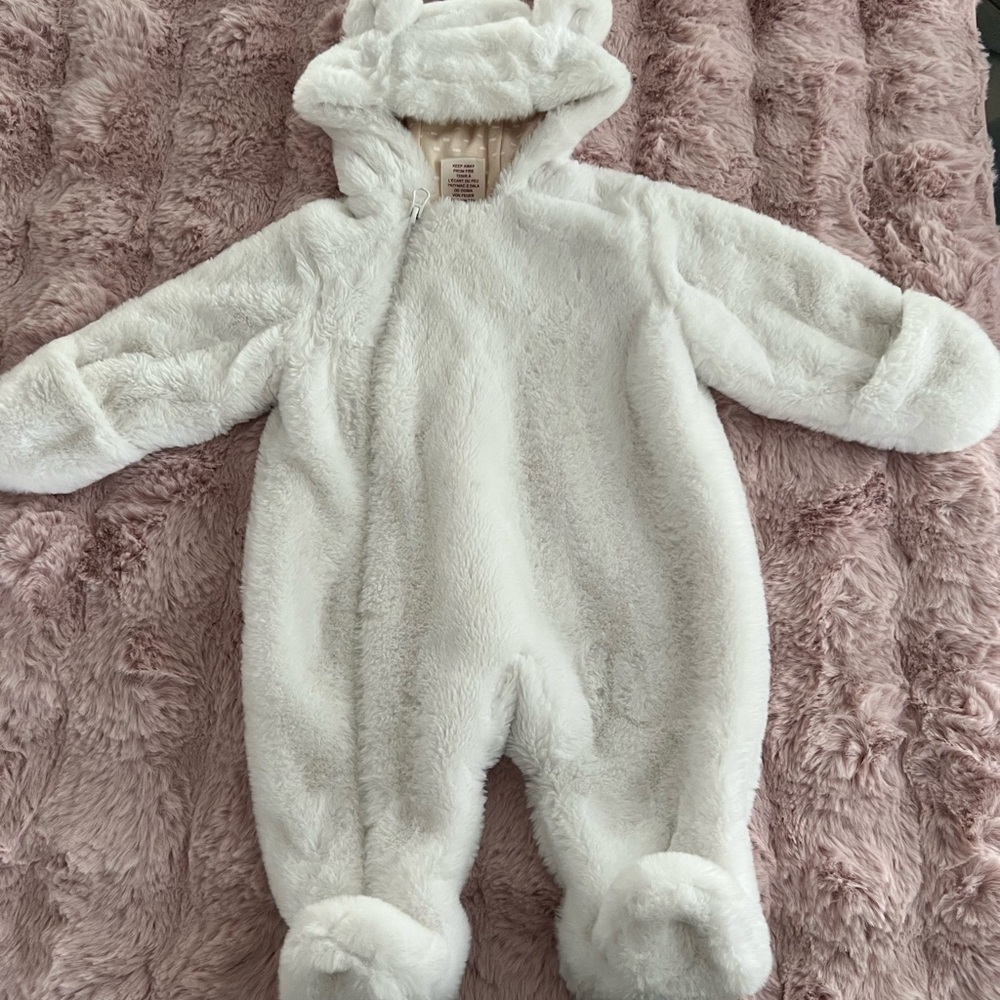 Adorable White Fleece Baby Footie